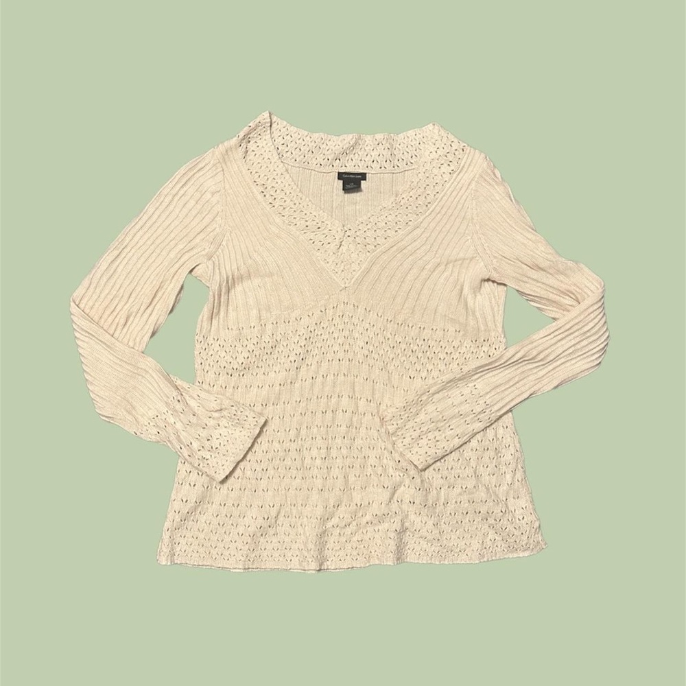 🌥️Calvin Klein vneck open knitted long sleeve top